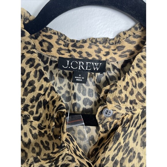 J.CREW Ruffle Button-up Shirt in Leopard-print Crinkle Chiffon CF437 Size 0 READ - Picture 3 of 13